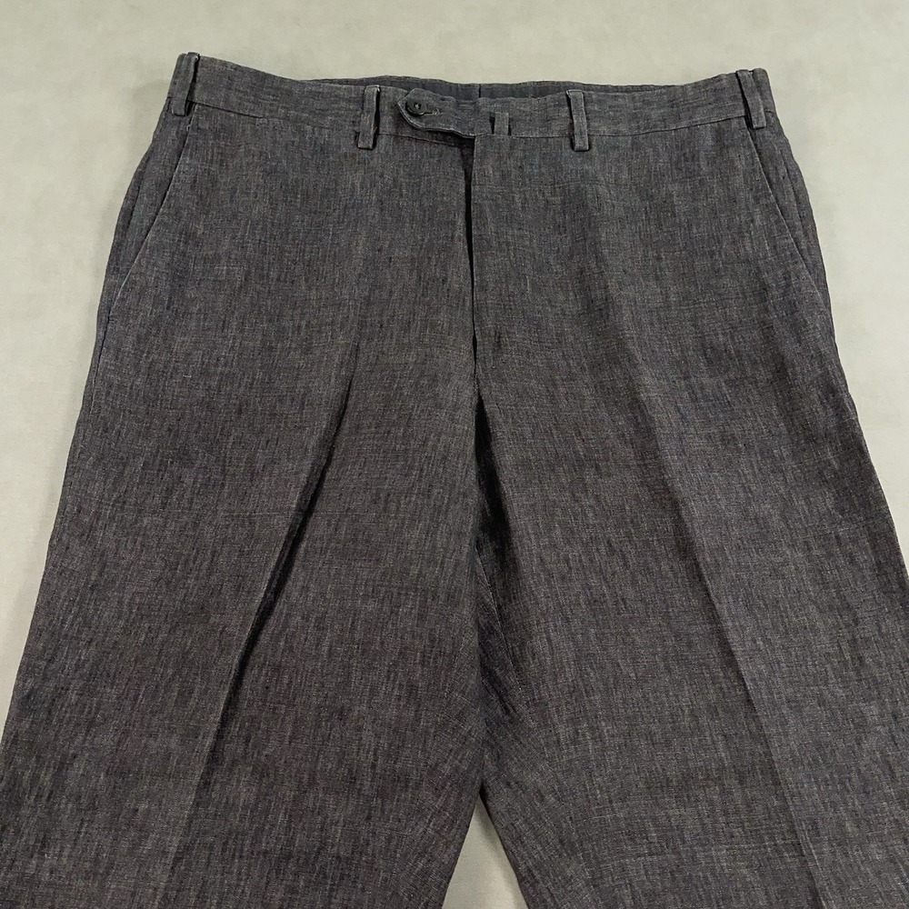 Ermenegildo Zegna Pants Mens 34x32 Gray 100% Linen Straight Leg Dress Business - Picture 3 of 15